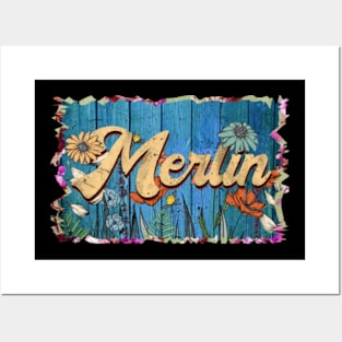 Retro Merlin Name Flowers Limited Edition Proud Classic Styles Posters and Art